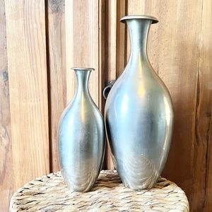 Set Of 2 Silver Pewter Vases